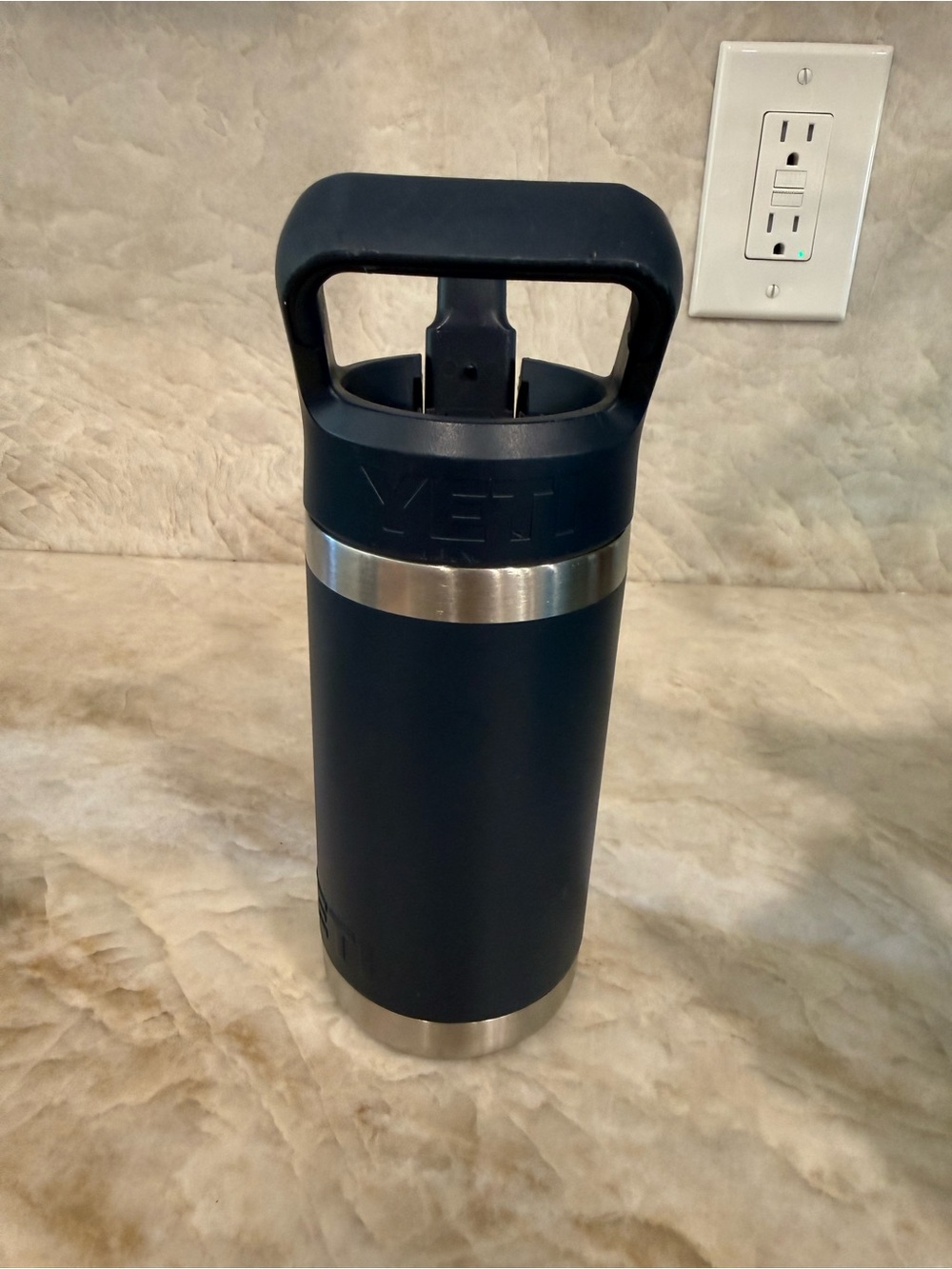 YETI Rambler Jr 12 oz Navy Blue Kids Water Bottle Straw Cap